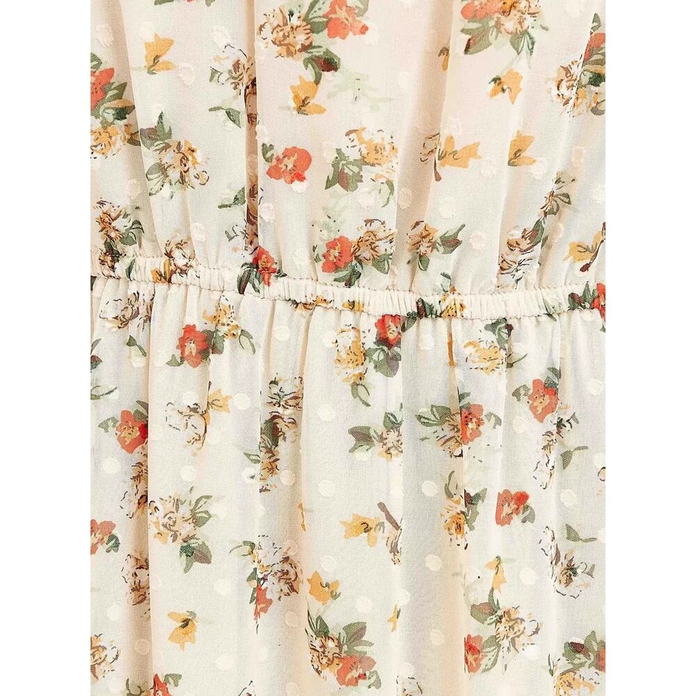 SPLASH Floral Dots Sheer Long Sleeves Ruffle Dress Ivory Green Orange Lined 14 - Picture 4 of 15